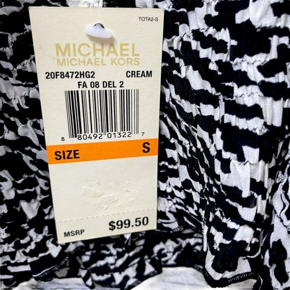 MICHAEL Michael Kors Silk Blouse Size Small Black Cream Print Flowy Smocked Hem - Picture 5 of 9